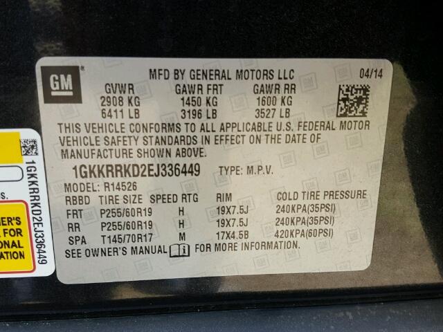 1GKKRRKD2EJ336449 - 2014 GMC ACADIA შავი ფოტო 10