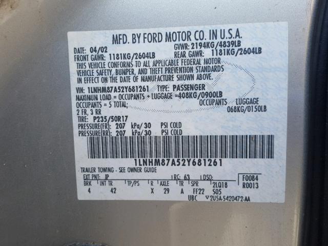 1LNHM87A52Y681261 - 2002 LINCOLN LS 银色 照片 10