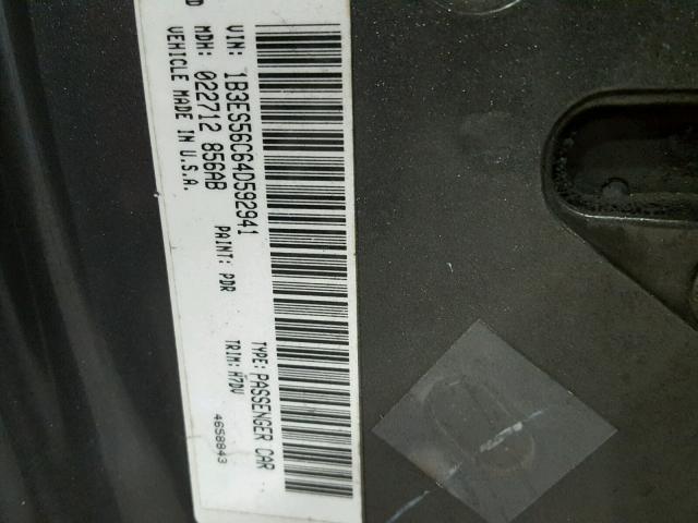 1B3ES56C64D592941 - 2004 DODGE NEON SXT GRAY photo 10