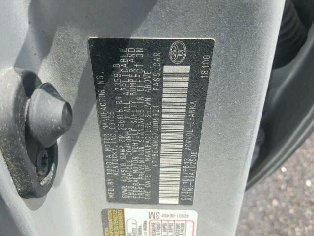 4T1BE46K57U009821 - 2007 TOYOTA CAMRY NEW SILVER photo 10