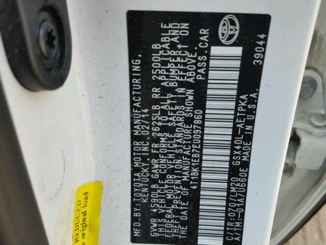 4T1BK1EB7EU097860 - 2014 TOYOTA AVALON BAS WHITE photo 10