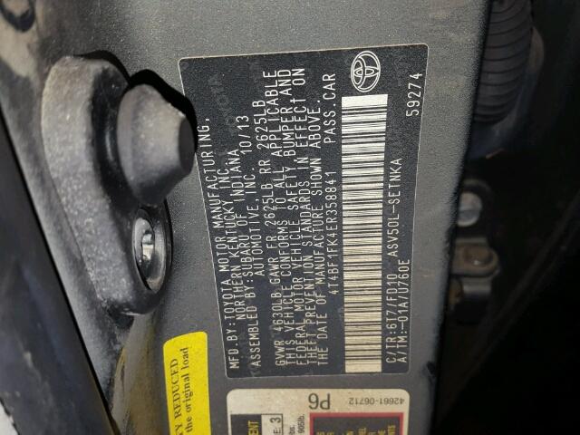 4T4BF1FK4ER358841 - 2014 TOYOTA CAMRY L GRAY photo 10