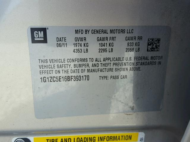 1G1ZC5E16BF393170 - 2011 CHEVROLET MALIBU 1LT 棕色 照片 10