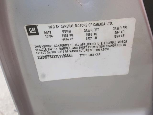 2G2WP522351193536 - 2005 PONTIAC GRAND PRIX 银色 照片 10