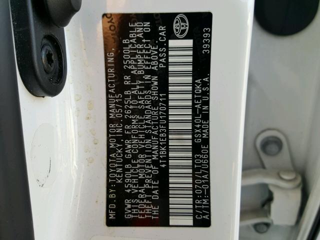 4T1BK1EB3FU170711 - 2015 TOYOTA AVALON XLE WHITE photo 10