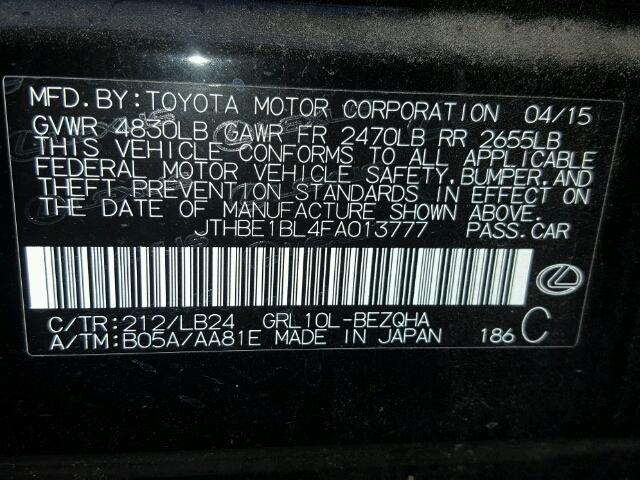 JTHBE1BL4FA013777 - 2015 LEXUS GS Чорний фото 10