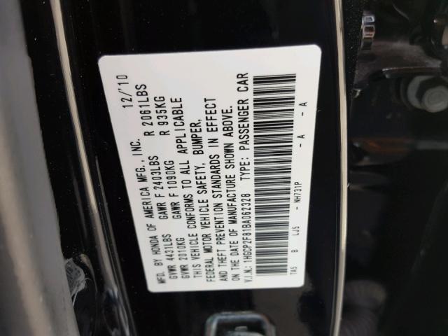 1HGCP2F81BA062328 - 2011 HONDA ACCORD EXL BLACK photo 10