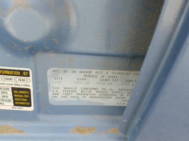 KL1TJ52684B132143 - 2004 CHEVROLET AVEO LS BLUE photo 10