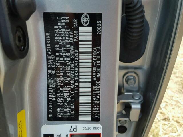 4T1BF1FKXHU443200 - 2017 TOYOTA CAMRY LE ვერცხლისფერი ფოტო 10