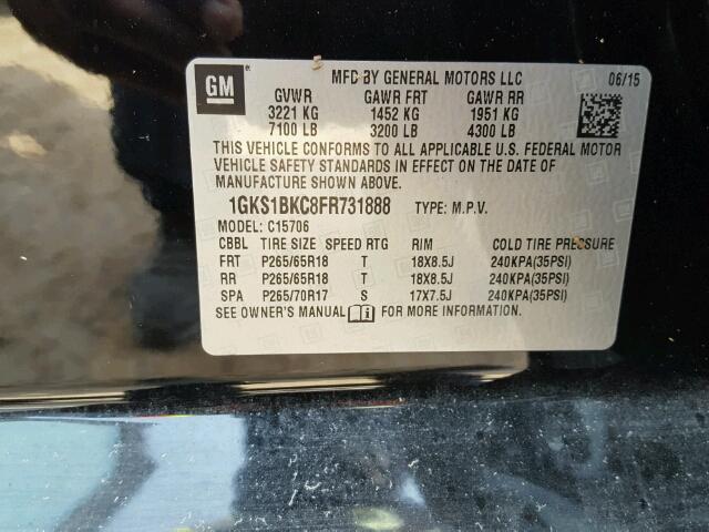 1GKS1BKC8FR731888 - 2015 GMC YUKON SLT BLACK photo 10