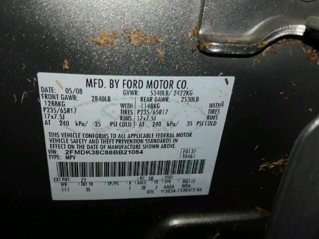 2FMDK38C88BB21084 - 2008 FORD EDGE SILVER photo 10