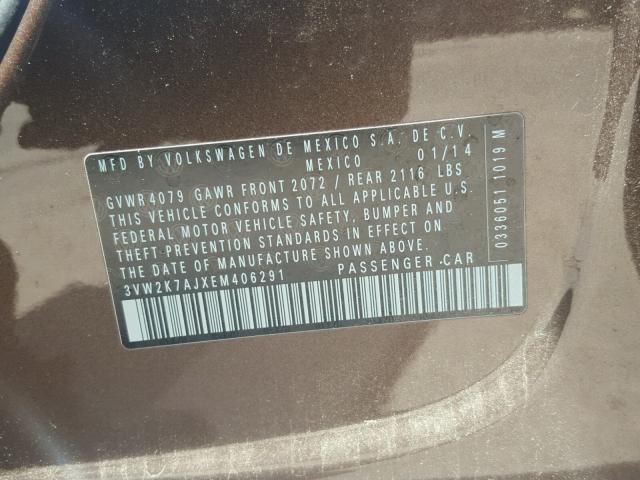 3VW2K7AJXEM406291 - 2014 VOLKSWAGEN JETTA BASE 棕色 照片 10
