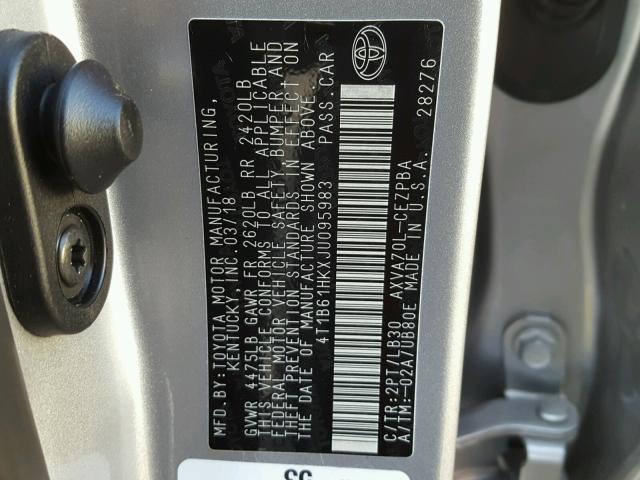 4T1B61HKXJU095983 - 2018 TOYOTA CAMRY XSE SILVER photo 10