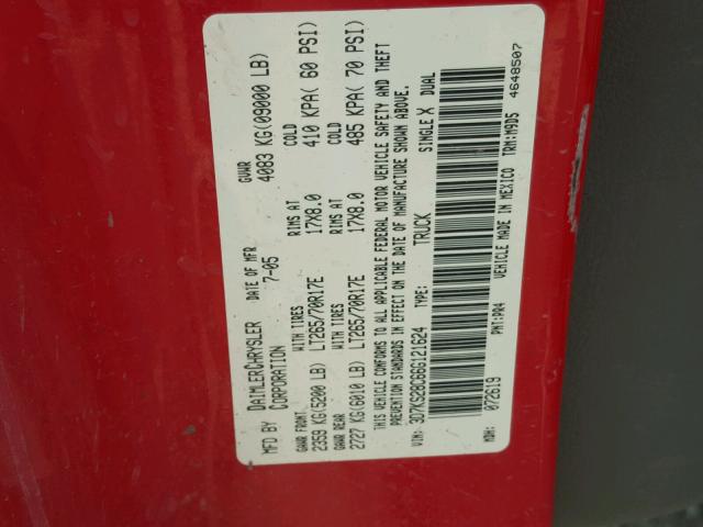 3D7KS28C66G121624 - 2006 DODGE RAM 2500 S RED photo 10