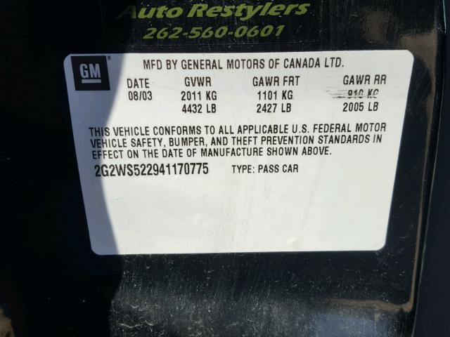 2G2WS522941170775 - 2004 PONTIAC GRAND PRIX BLACK photo 10