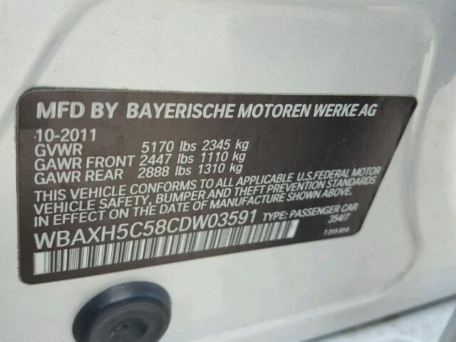 WBAXH5C58CDW03591 - 2012 BMW 528 XI SILVER photo 10