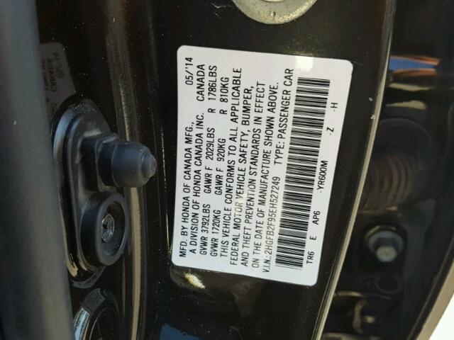 2HGFB2F95EH527249 - 2014 HONDA CIVIC EXL 棕色 照片 10