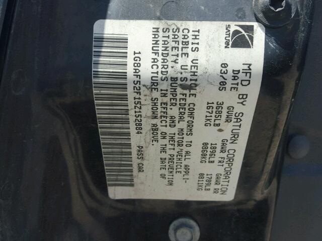 1G8AF52F15Z152884 - 2005 SATURN ION LEVEL BLACK photo 10