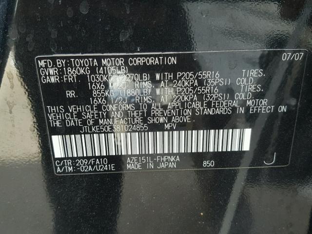 JTLKE50E381024855 - 2008 TOYOTA SCION XB Schwarz Foto 10