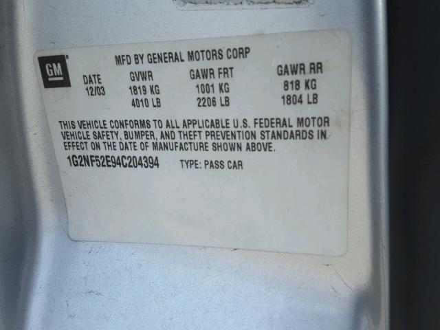 1G2NF52E94C204394 - 2004 PONTIAC GRAND AM S 银色 照片 10