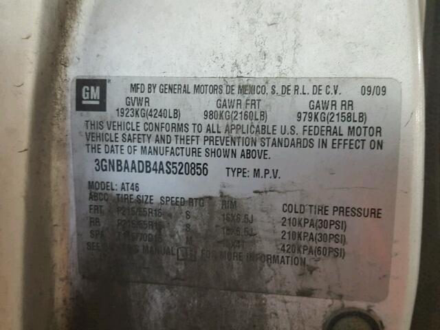 3GNBAADB4AS520856 - 2010 CHEVROLET HHR LS SILVER photo 10