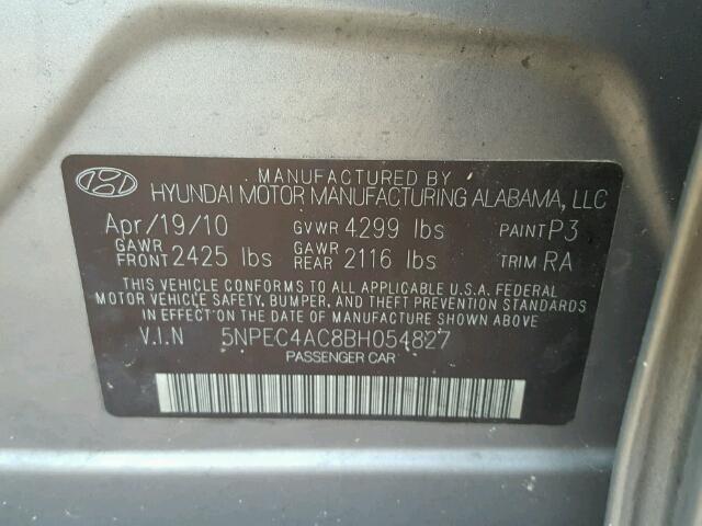 5NPEC4AC8BH054827 - 2011 HYUNDAI SONATA SE GRAY photo 10