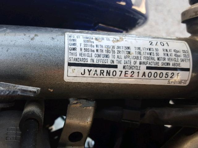 JYARN07E21A000521 - 2001 YAMAHA FZS10 BLUE photo 10