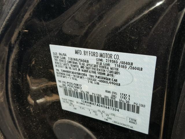 1LNHM87A04Y681204 - 2004 LINCOLN LS 黑色 照片 10