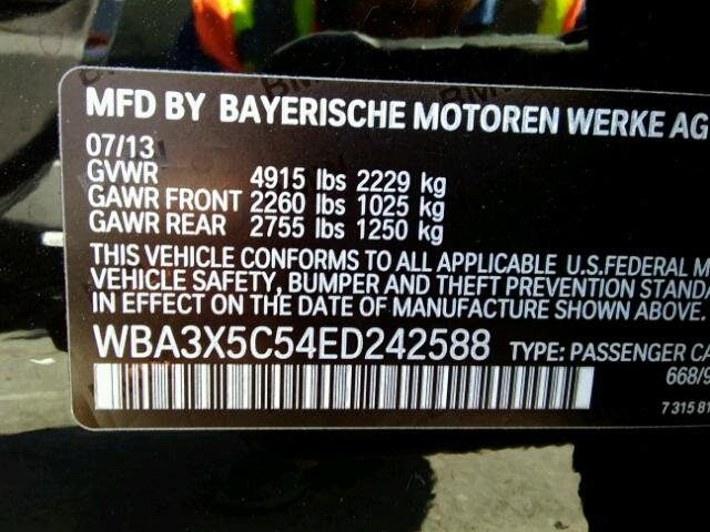 WBA3X5C54ED242588 - 2014 BMW 328 XIGT BLACK photo 10