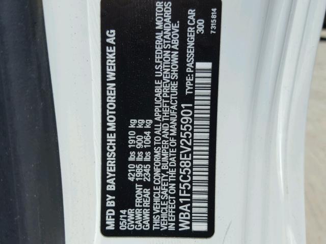 WBA1F5C58EV255901 - 2014 BMW 228 I WHITE photo 10