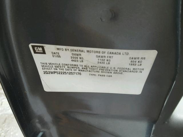 2G2WP522251257176 - 2005 PONTIAC GRAND PRIX GRAY photo 10