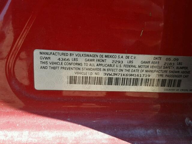 3VWJM71K69M161719 - 2009 VOLKSWAGEN JETTA S 红色 照片 10