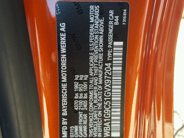 WBA1G9C51GVX97204 - 2016 BMW 228 XI ORANGE photo 10