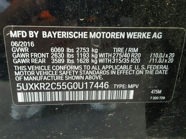 5UXKR2C55G0U17446 - 2016 BMW X5 SDRIVE3 BLACK photo 10