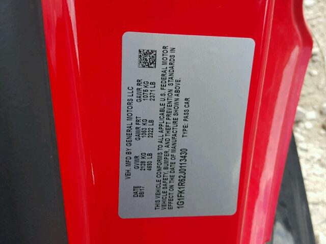 1G1FK1R62J0113430 - 2018 CHEVROLET CAMARO ZL1 红色 照片 10