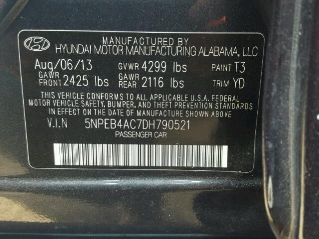 5NPEB4AC7DH790521 - 2013 HYUNDAI SONATA BLUE photo 10