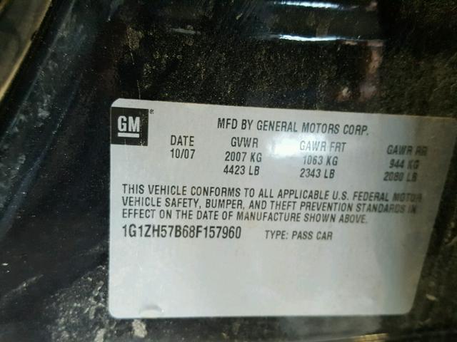 1G1ZH57B68F157960 - 2008 CHEVROLET MALIBU 1LT შავი ფოტო 10