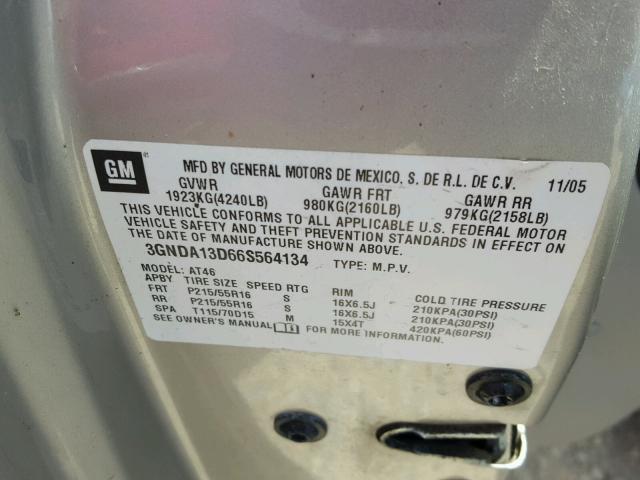 3GNDA13D66S564134 - 2006 CHEVROLET HHR LS ვერცხლისფერი ფოტო 10