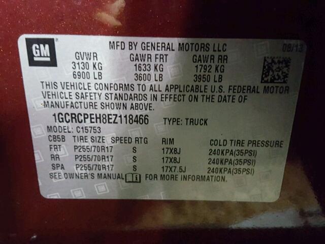 1GCRCPEH8EZ118466 - 2014 CHEVROLET SILVERADO BURGUNDY photo 10