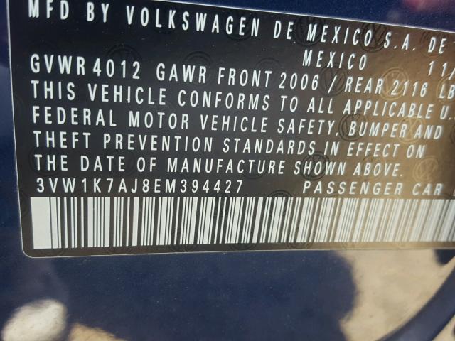 3VW1K7AJ8EM394427 - 2014 VOLKSWAGEN JETTA BASE BLUE photo 10