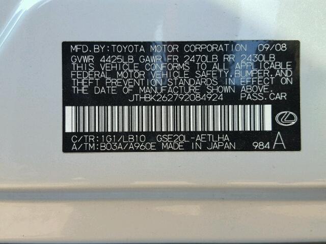 JTHBK262792084924 - 2009 LEXUS IS SILVER photo 10