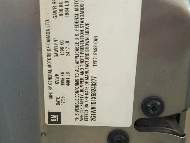 2G1WK151X69249277 - 2006 CHEVROLET MONTE CARL 灰色 照片 10