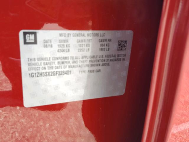 1G1ZH5SX2GF328401 - 2016 CHEVROLET MALIBU PRE RED photo 10