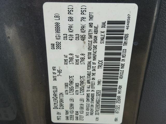 3D7KS28D06G113253 - 2006 DODGE RAM 2500 S GRAY photo 10