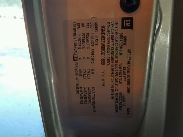 1GNDV23W98D211899 - 2008 CHEVROLET UPLANDER L 银色 照片 10