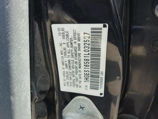 1HGES16581L032527 - 2001 HONDA CIVIC LX BLACK photo 10