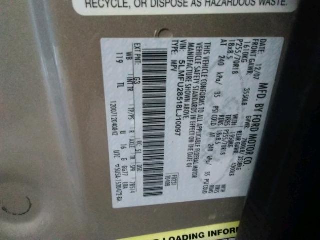 5LMFU28518LJ10097 - 2008 LINCOLN NAVIGATOR TAN photo 10