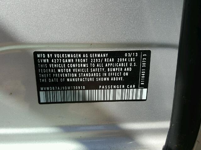 WVWDB7AJ9DW130910 - 2013 VOLKSWAGEN GOLF 银色 照片 10
