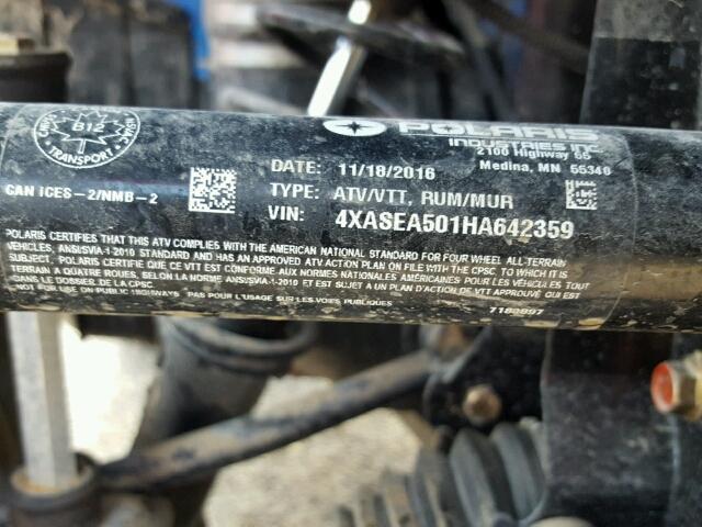 4XASEA501HA642359 - 2017 POLARIS SPORTSMAN BLUE photo 10