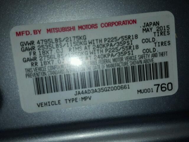 JA4AD3A35GZ000661 - 2016 MITSUBISHI OUTLANDER GRAY photo 10